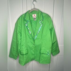 Quacker Factory Sequin Neon Lime Blazer Jacket Women’s Plus Size 1X